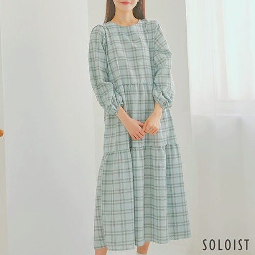 [새제품]솔로이스트 체크 티어드 원피스 free