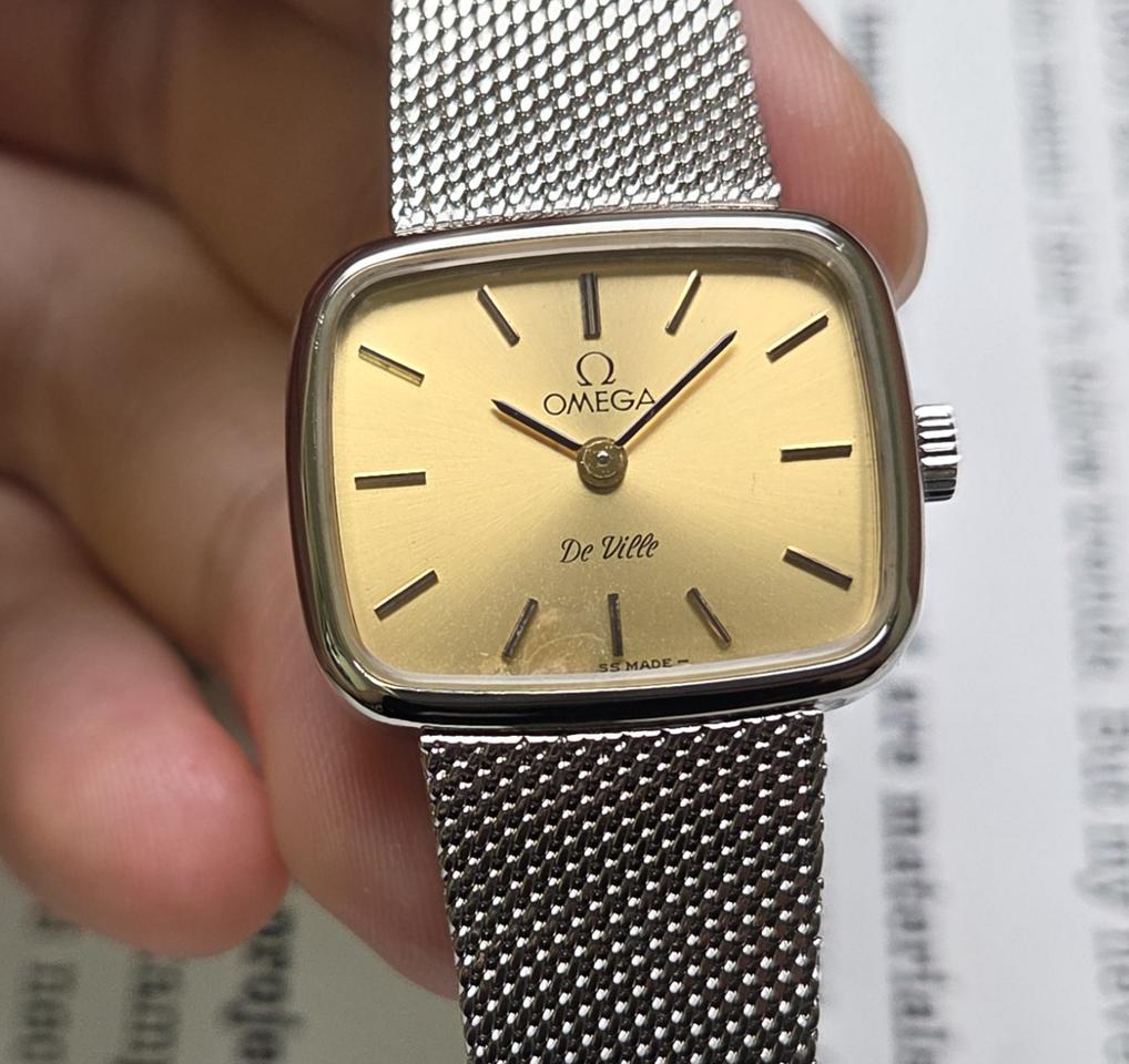 빈티지 오메가 드빌 테레비 샴골판 수동 메커니컬 여성용 메쉬 브레이슬릿