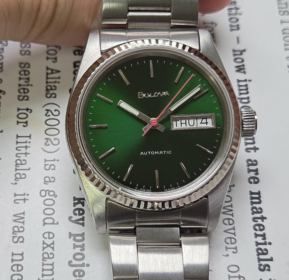 빈티지 부로바 데이데이트 그린썬레이 플루티드베젤 삼선 브레이슬릿 ver.