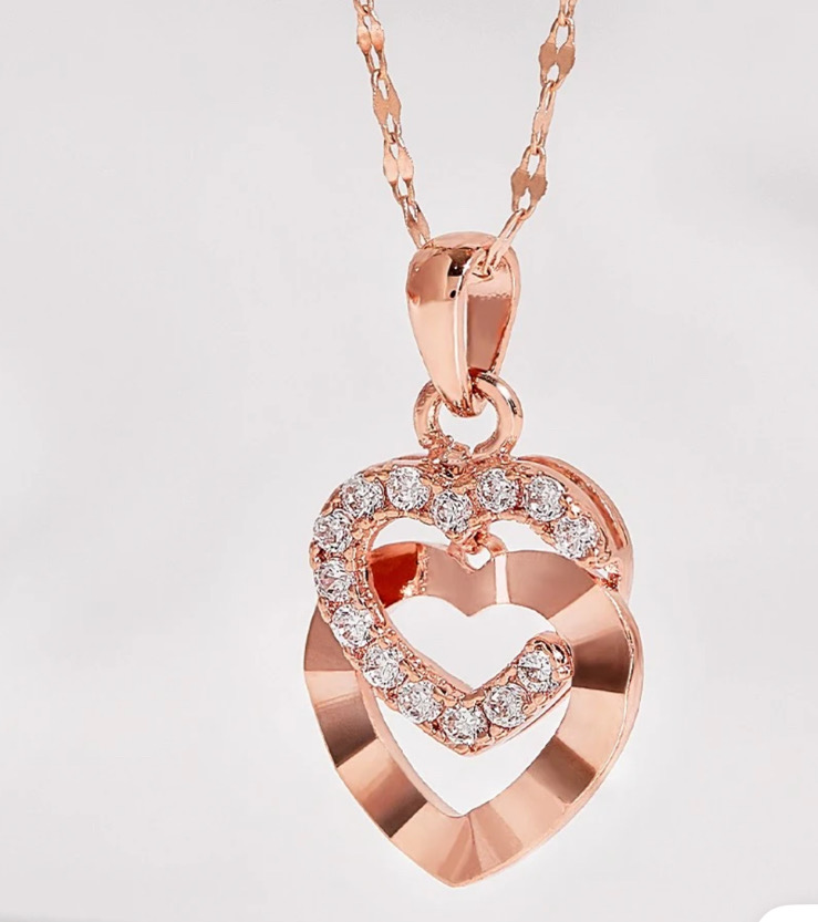 14k 더블 하트 큐빅 목걸이