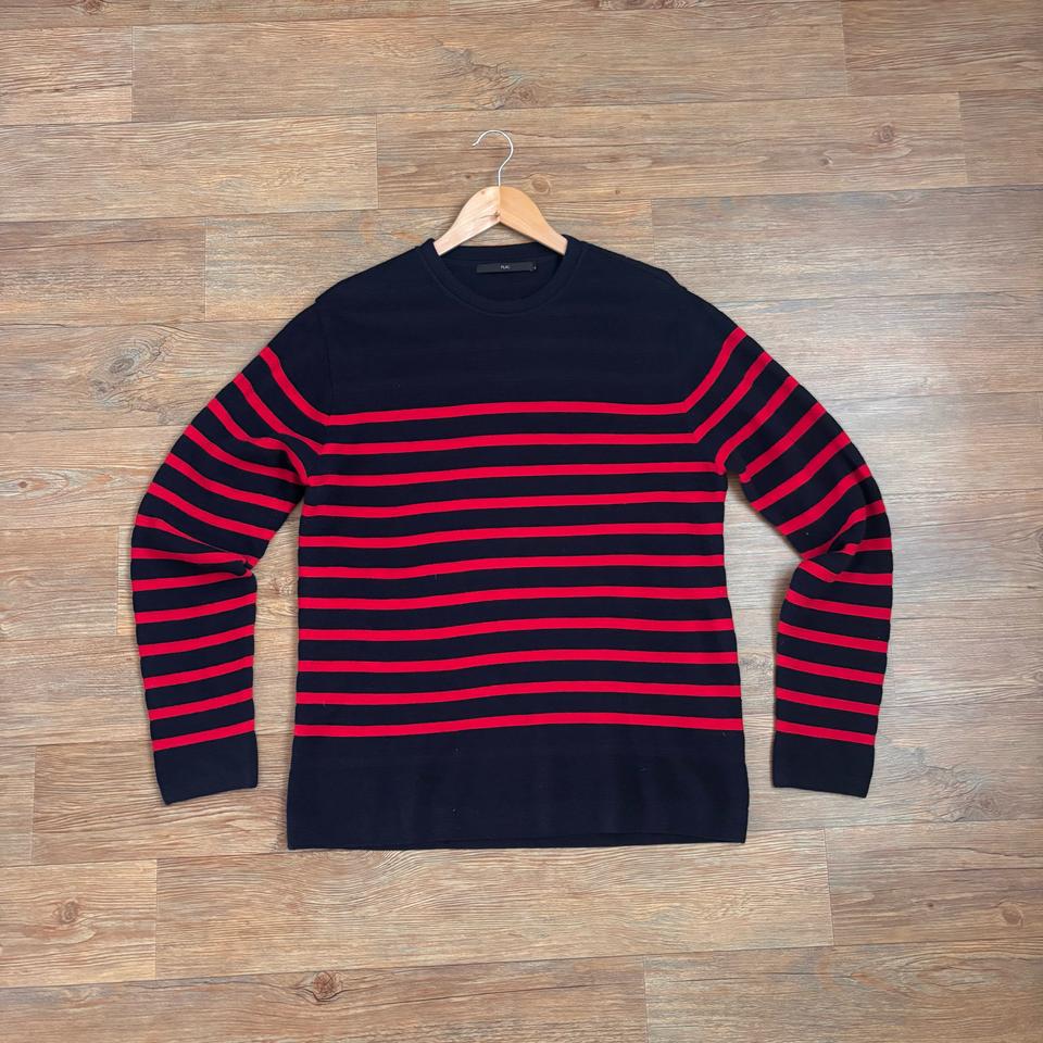 플랙진 100 니트 스트라이프 네이비 레드 댄디