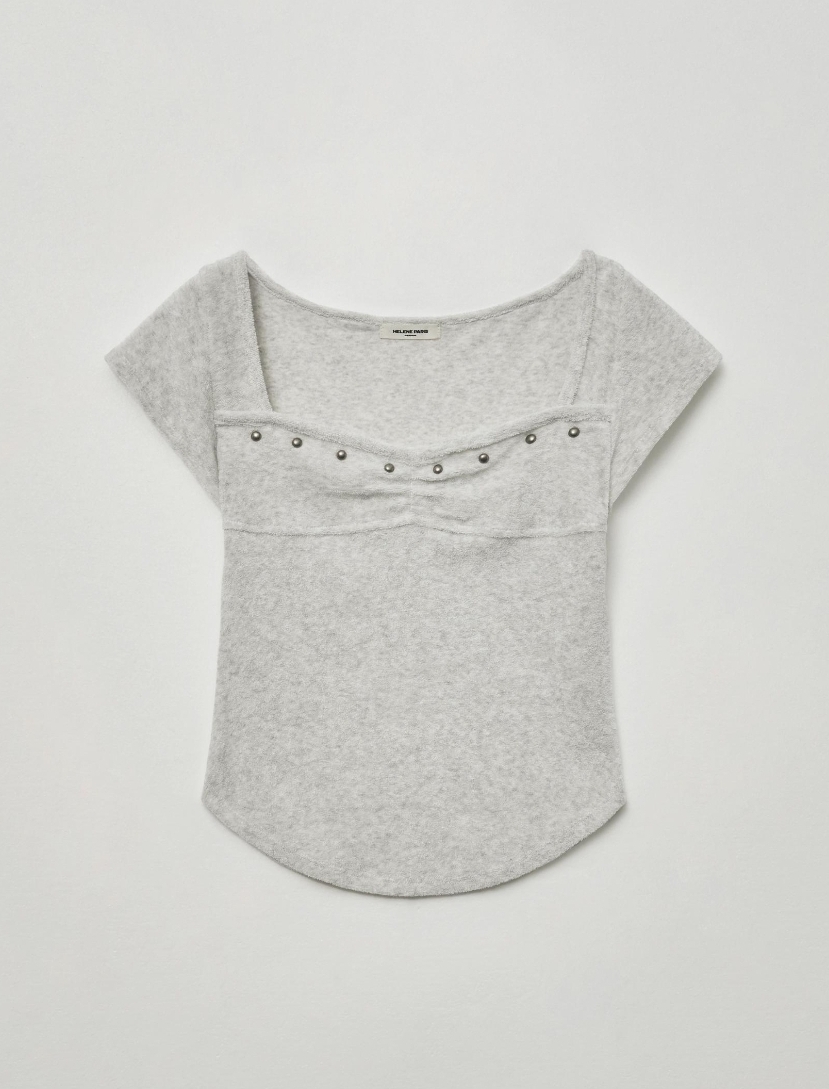 테리 스터드 스퀘어 하프 티셔츠 새상품