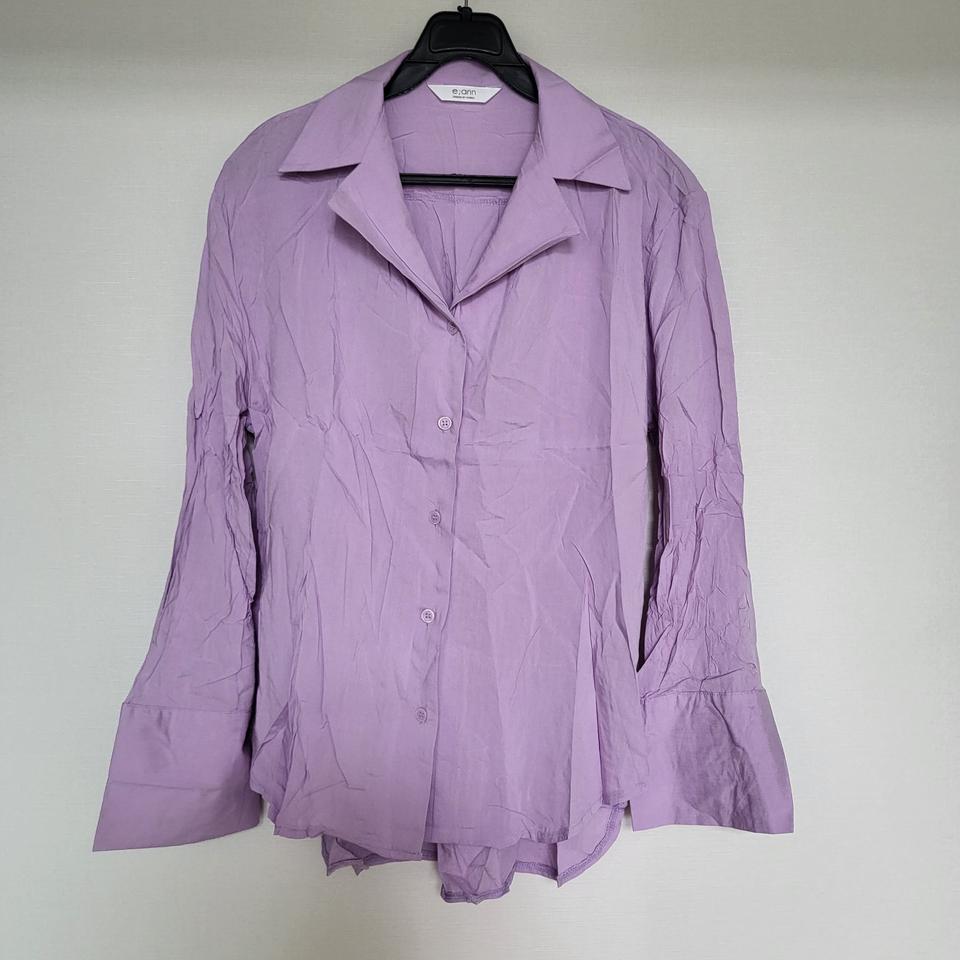 연보라 오픈 카라 셔츠 블라우스