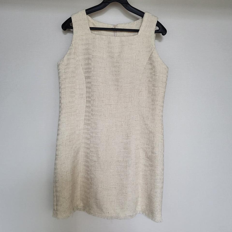 아이보리 트위드 스퀘어넥 민소매 원피스