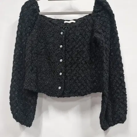 블랙 트위드 퍼프 블라우스 가디건