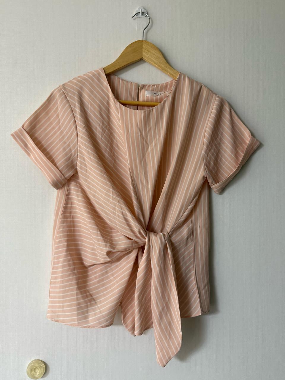 Hoya 핑크 스트라이프 묶음 블라우스