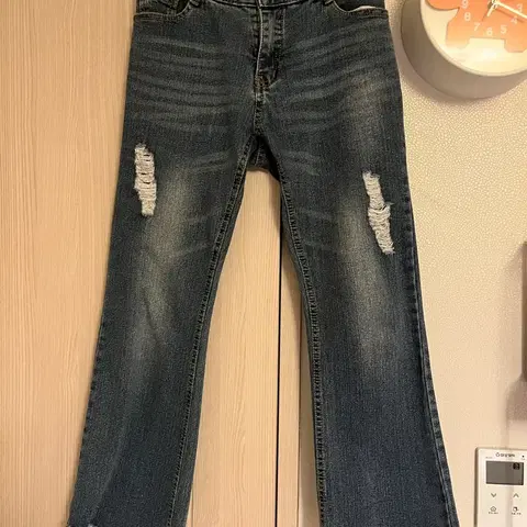 26-28) 봄 여름용 얇고 가벼운 밴딩 부츠컷 데미지 데님 팬츠