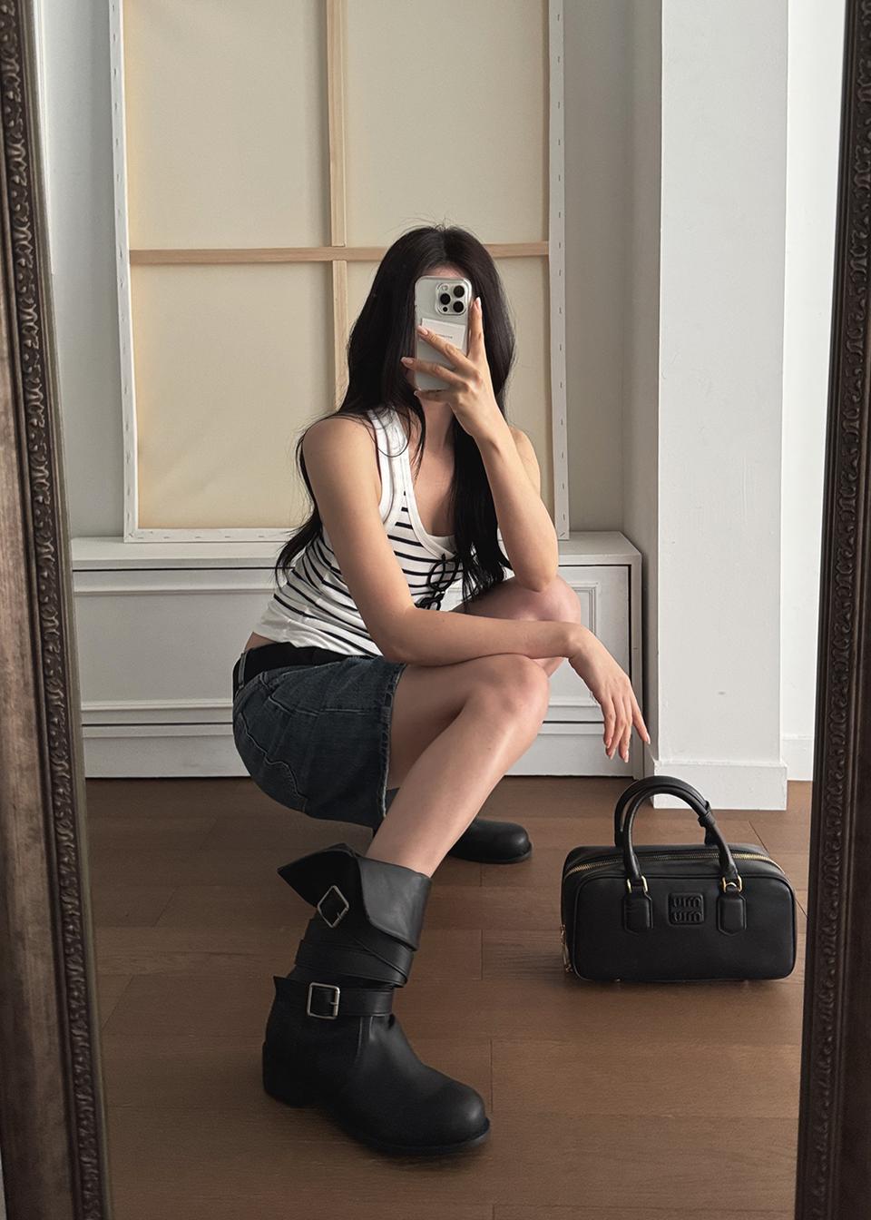 #1089 둥근토 3.5cm 2way 미들부츠 235 블랙