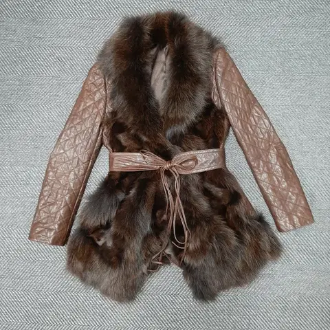 브라운 가죽자켓 여우털자켓 믹스자켓