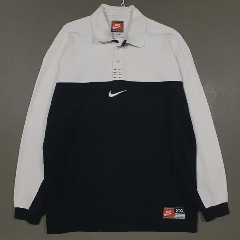 나이키 90s 스우시 럭비티 올드스쿨 카라넥 배색 긴팔티 롱슬리브 범고래