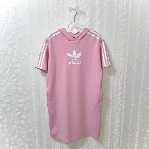 아디다스 대장 연핑크 후드 원피스 L 파이어버드 딸기우유 y2k 스포티