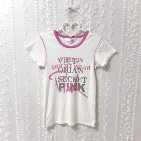 빅토리아시크릿 핑크 링거 반팔 티셔츠 코튼 화이트 흰핑 갸루 y2k 핀터