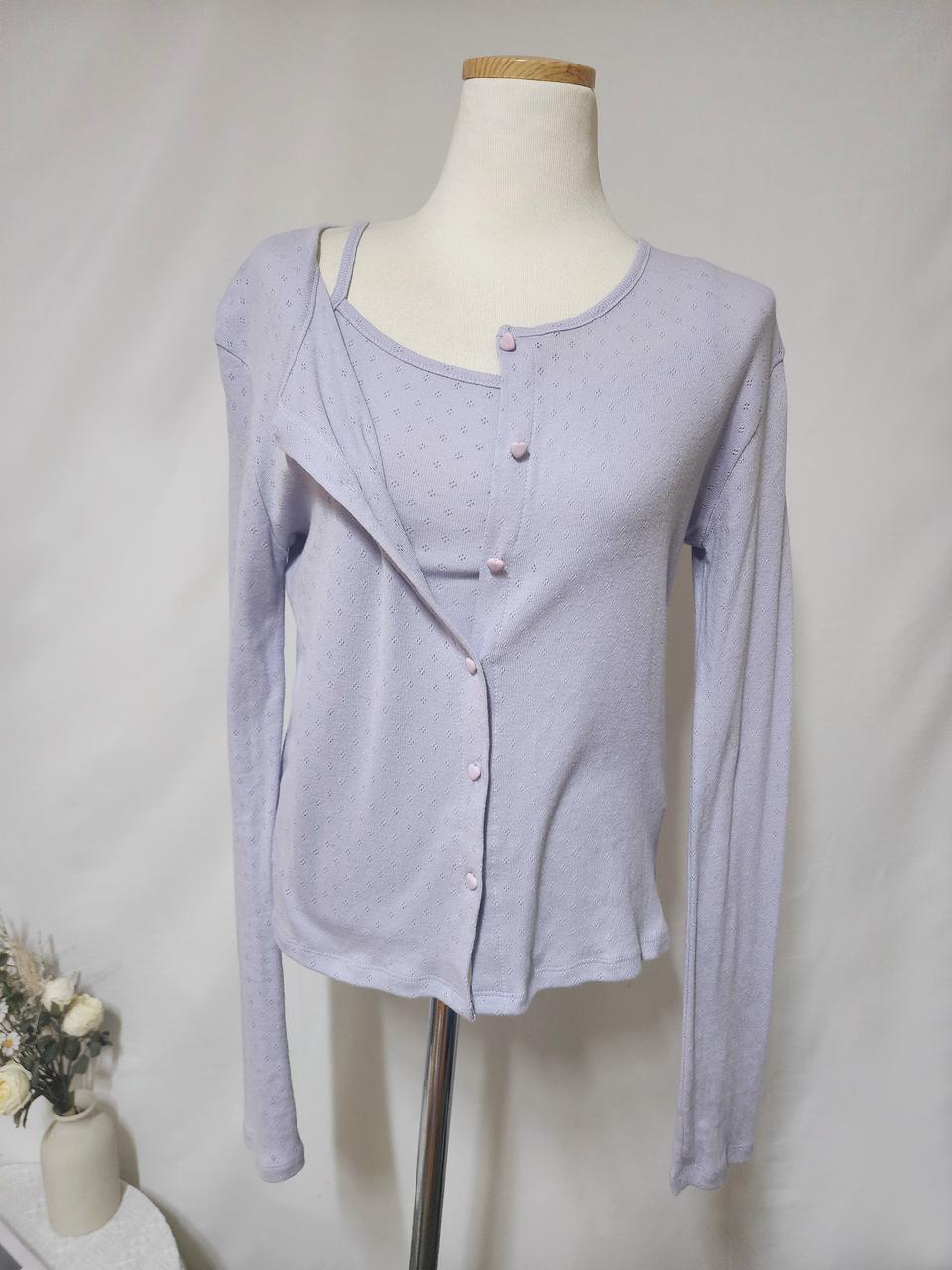 프로스트제이 연보라 펀칭 가디건나시세트