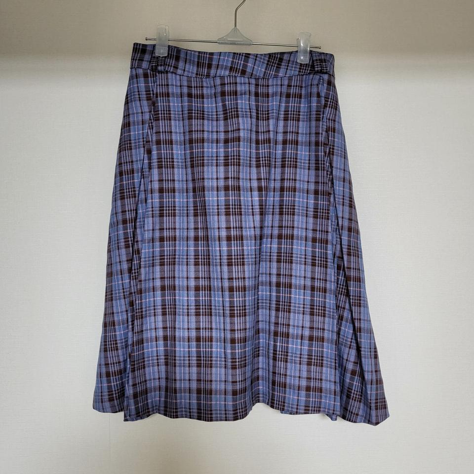 체크 플리츠 미디 스커트 M