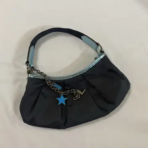 레스포삭 빈티지 y2k 샤인블루라인 백참 미니백 토트백