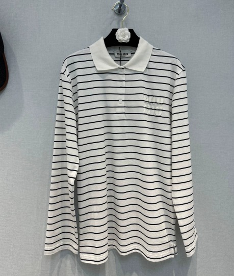 미우미우 로고 코튼 저지 폴로 셔츠