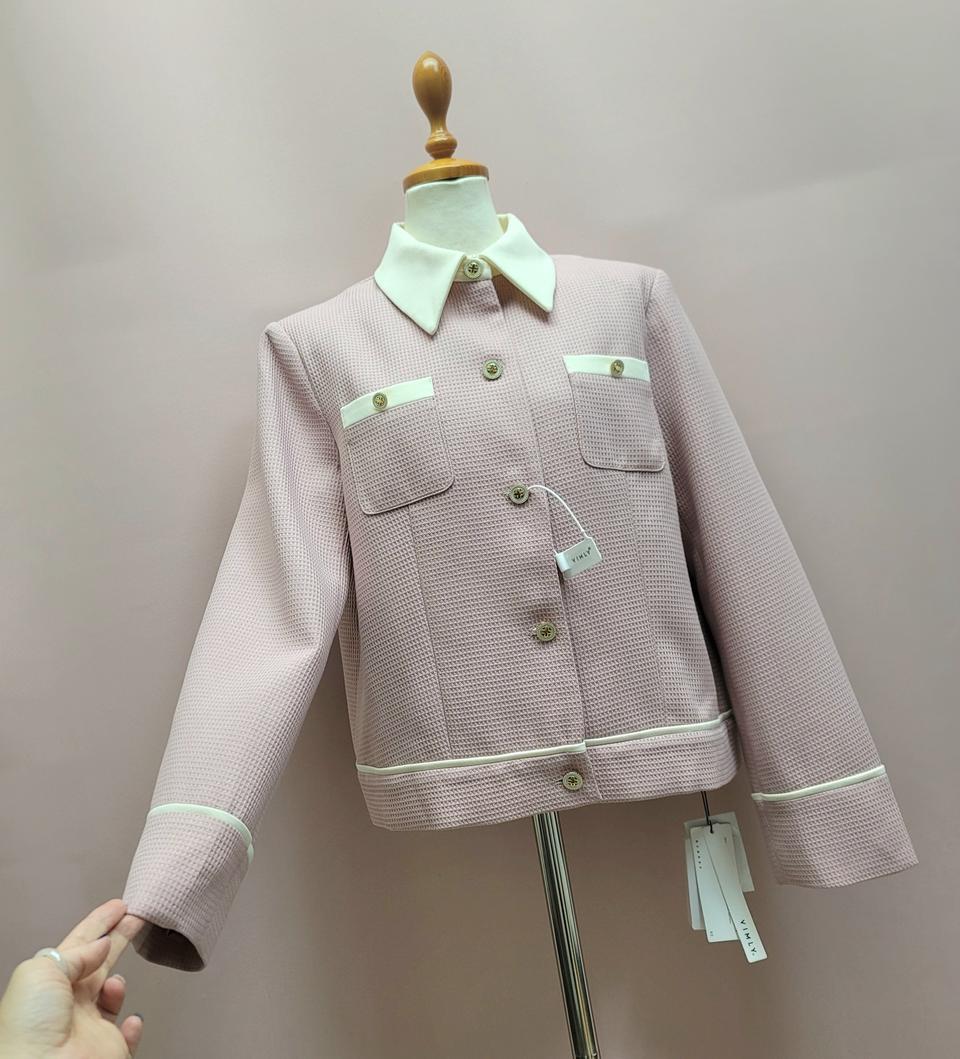 (새상품) VIMLY 핑크 배색 자켓