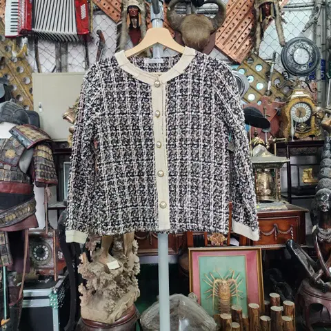 여성 진주단추 트위드 자켓 M