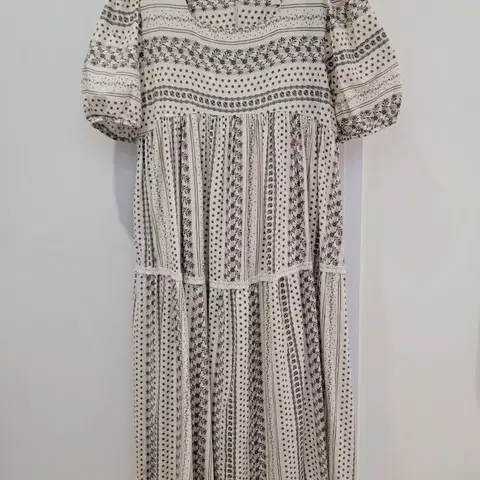 바이플로우 바이씨니 퍼프소매 패턴 롱 원피스 55~66