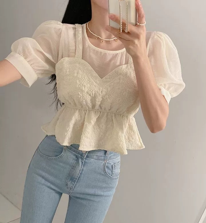 청순 뷔스티에 반팔 블라우스