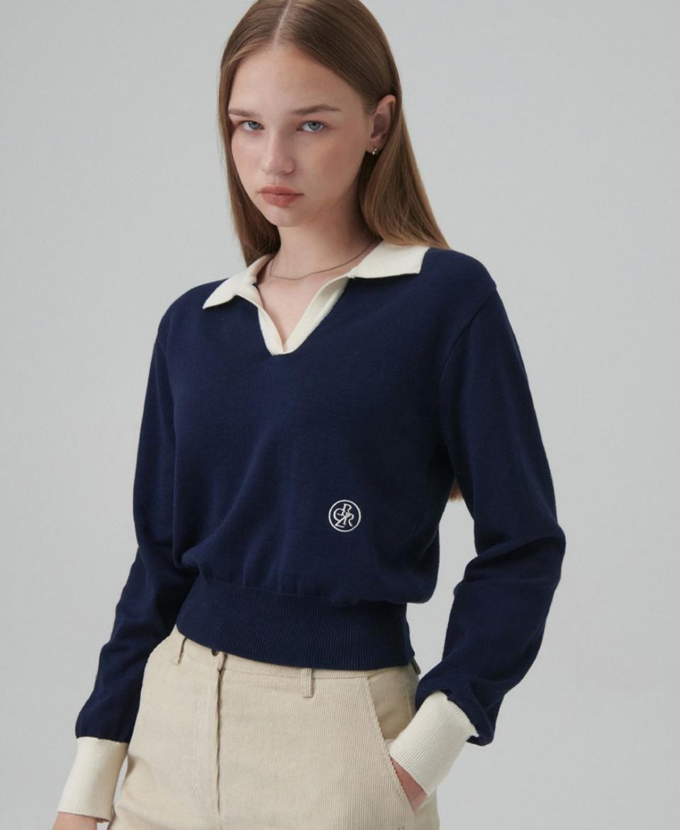 시티브리즈 배색카라니트 네이비