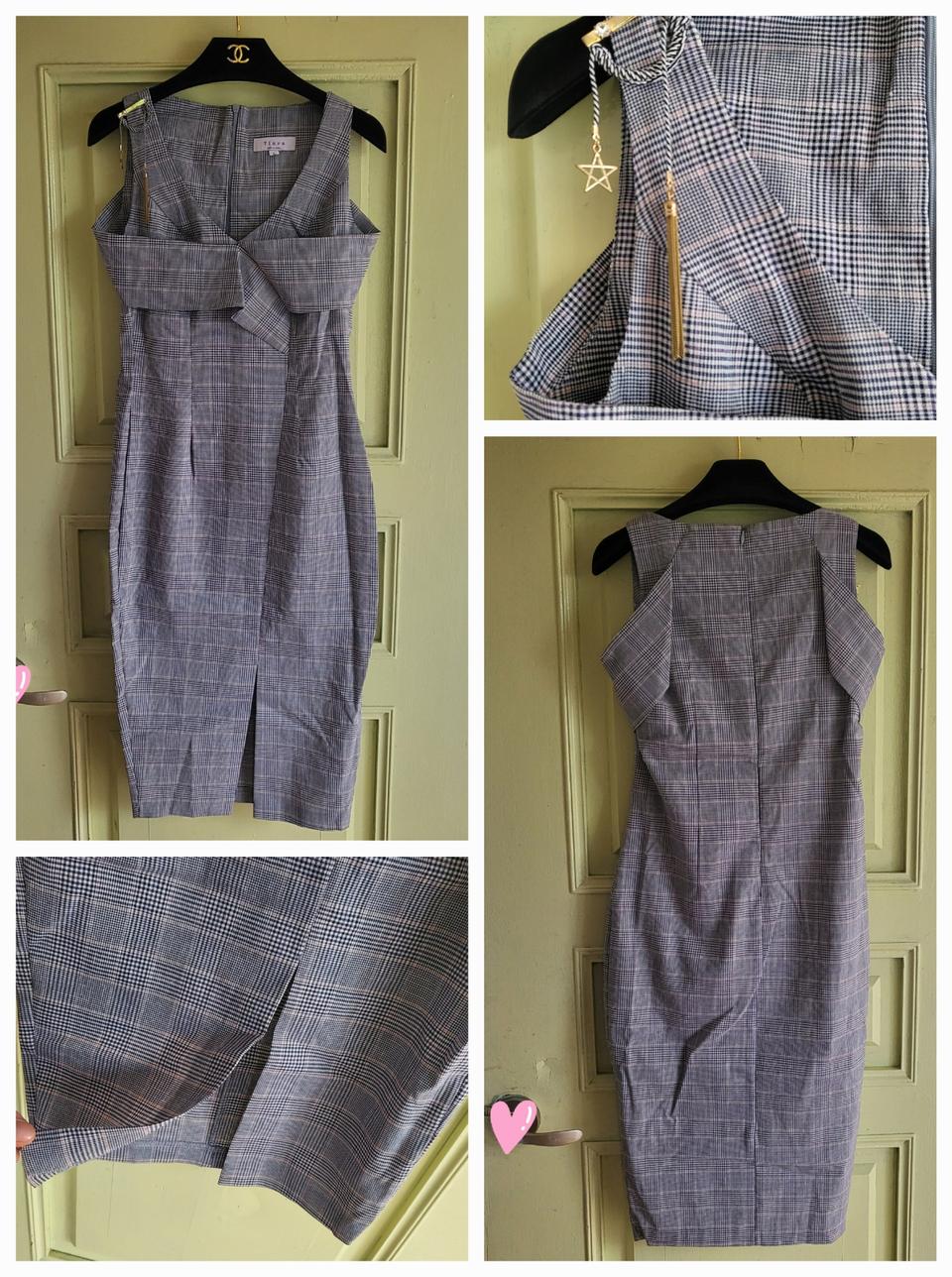 새상품 고급 코튼 체크 원피스 차콜 그레이 M