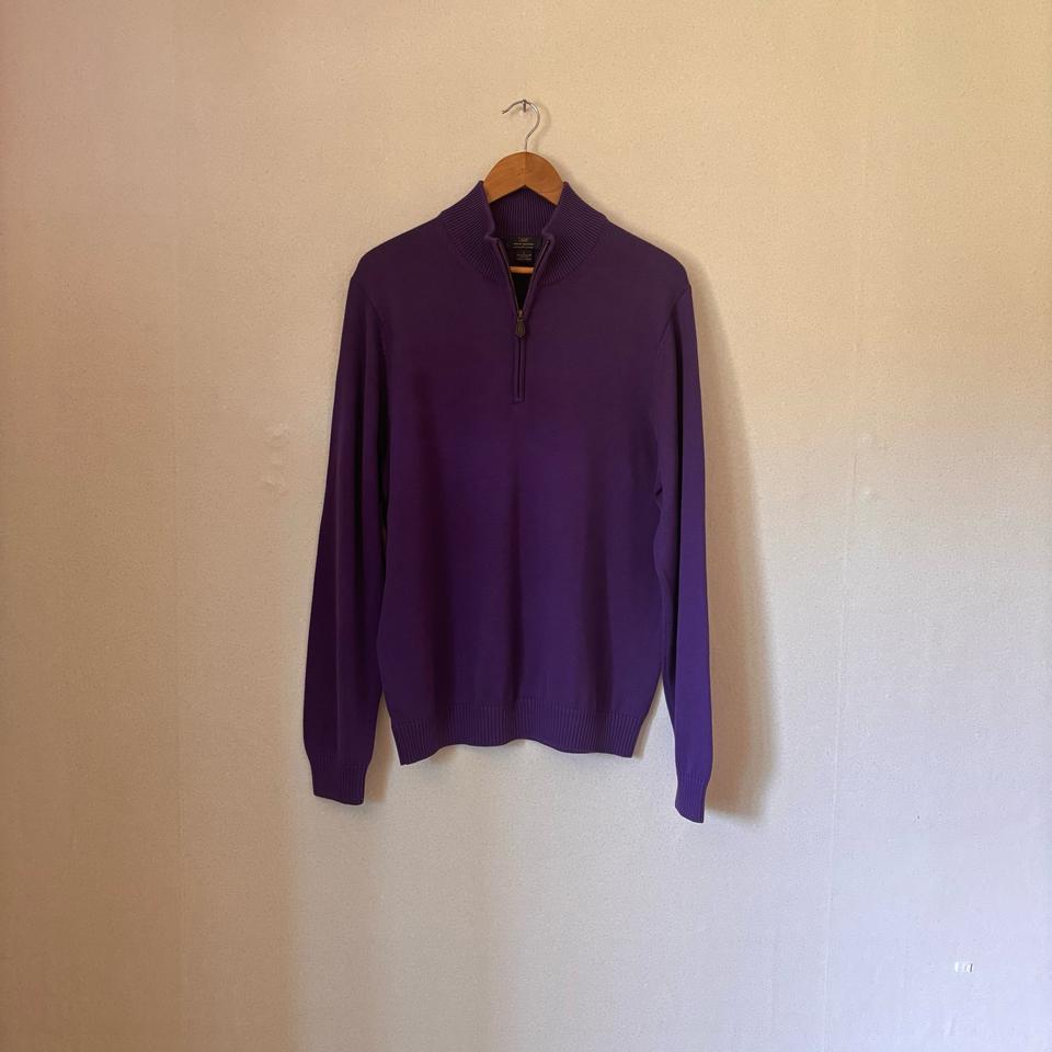 브룩스 브라더스 L 수피마 코튼 니트 쿼터 집업 퍼플