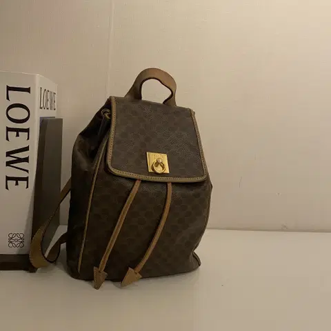 CELINE / 빈티지 셀린느 골드링 브라운 마카담 백팩