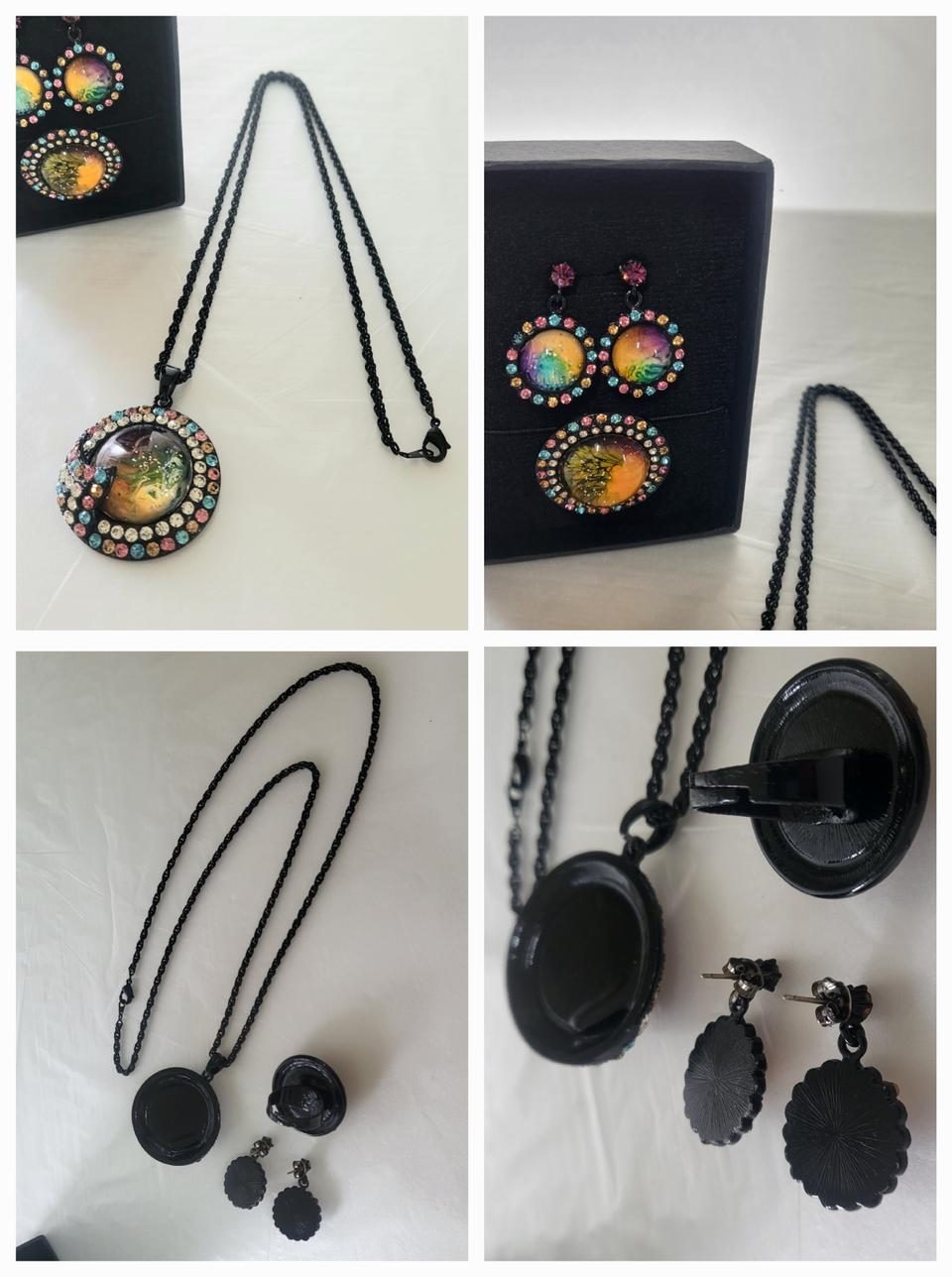 은하수 오로라 큐빅 장식 귀걸이 목걸이 반지 3종 세트