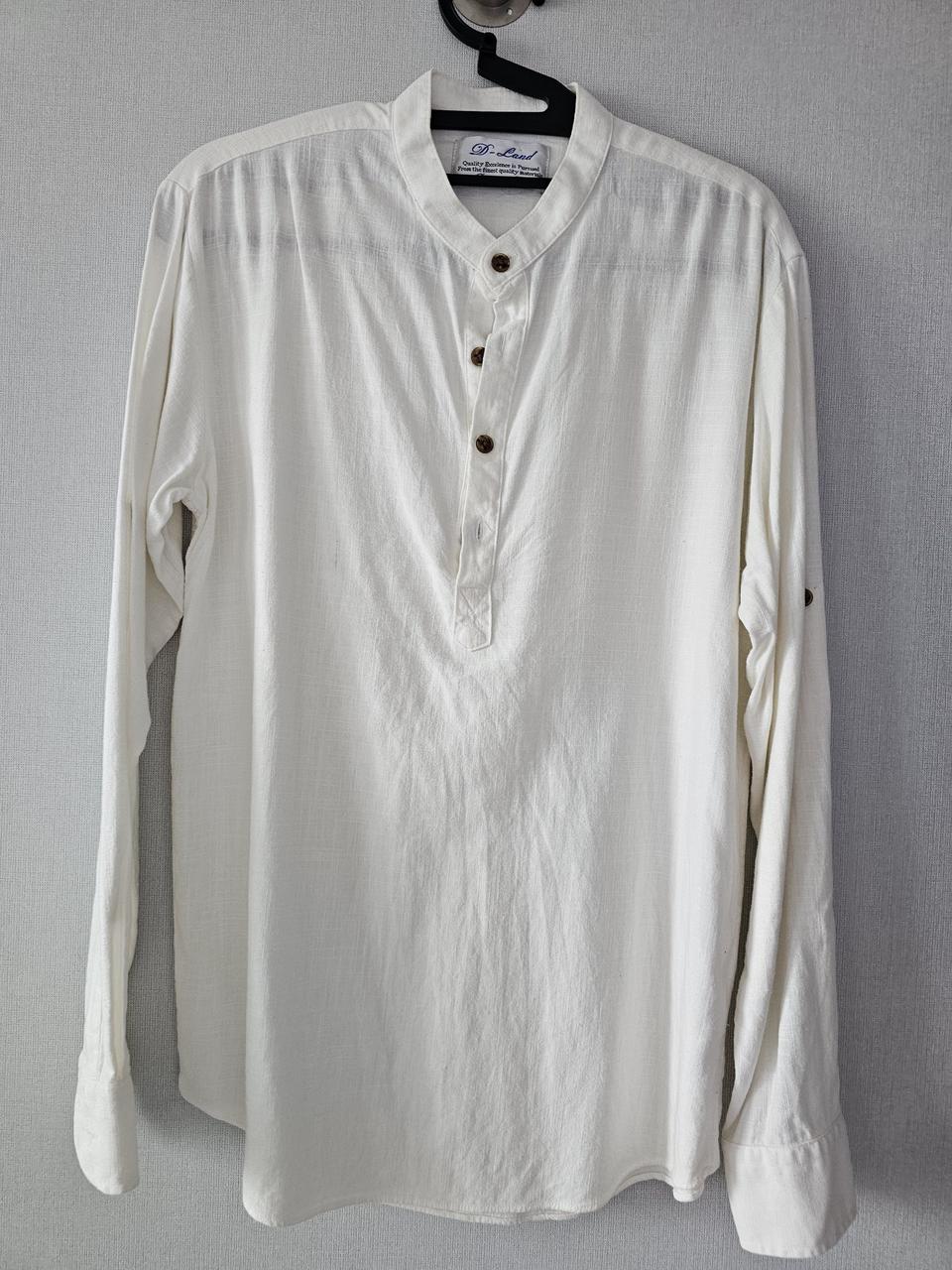 린넨 화이트 헨리넥 셔츠