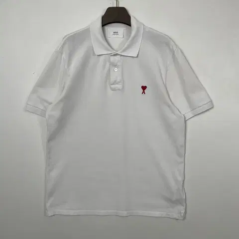 아미 스몰 하트 화이트 반팔 폴로티