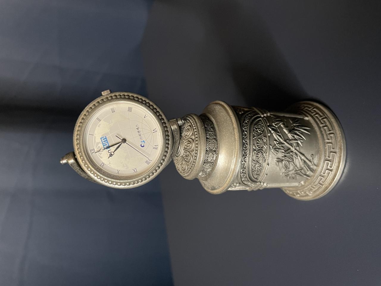 (앤틱) 주석 아날로그 회전시계 골동품 인테리어 소품 장식품