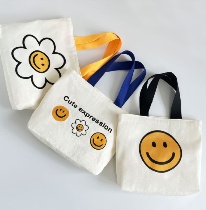 새상품 1+1+1 스마일 데이지 미니 에코백 캔버스 토트백 가방