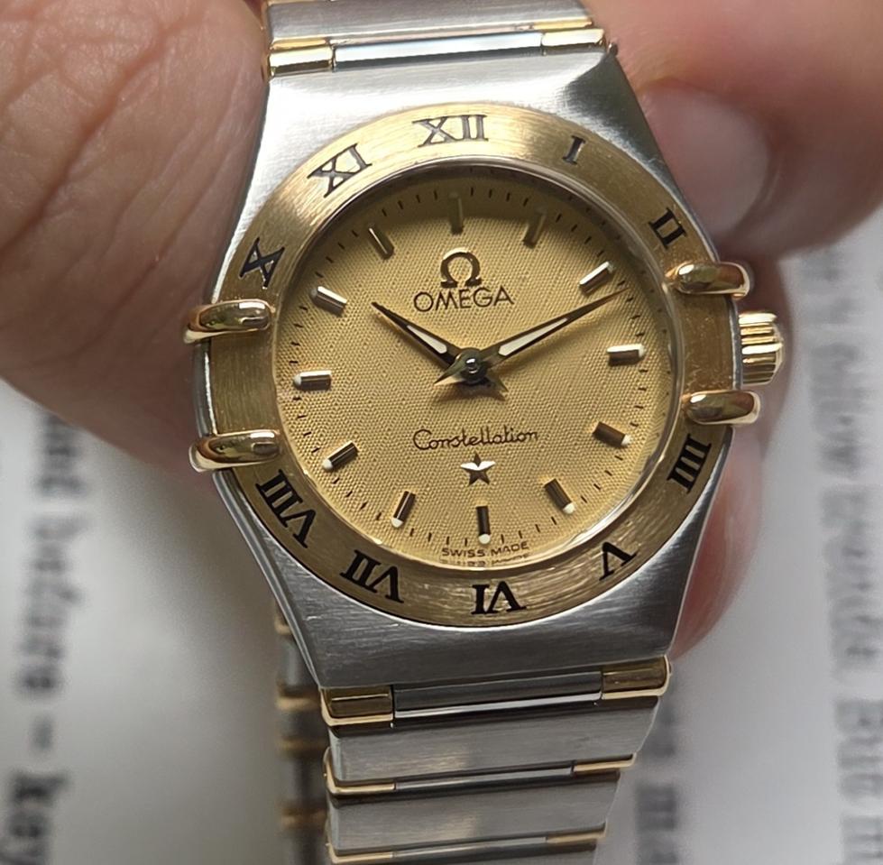 오메가 컨스틸레이션 오리지널 골드판 별로고 18K콤비 하프바 쿼츠 여성용