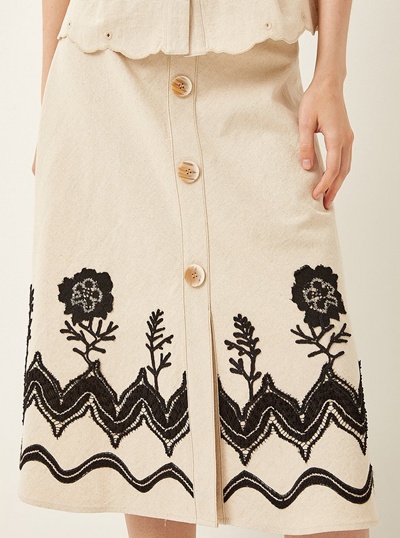 새) 지컷 린넨 자수 스커트