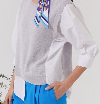 새) 레니본 니트배색 블라우스