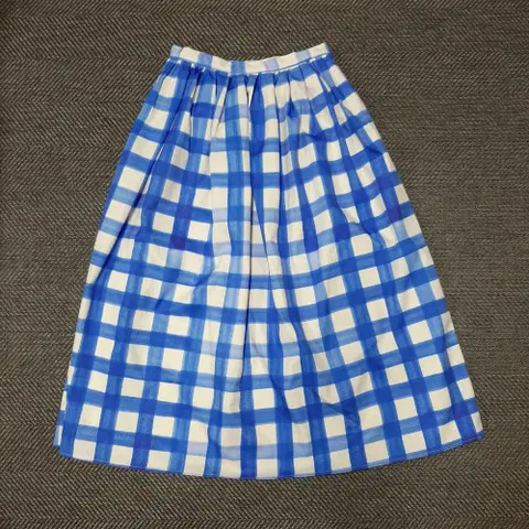 자라 블루 화이트 체크 플레어 스커트