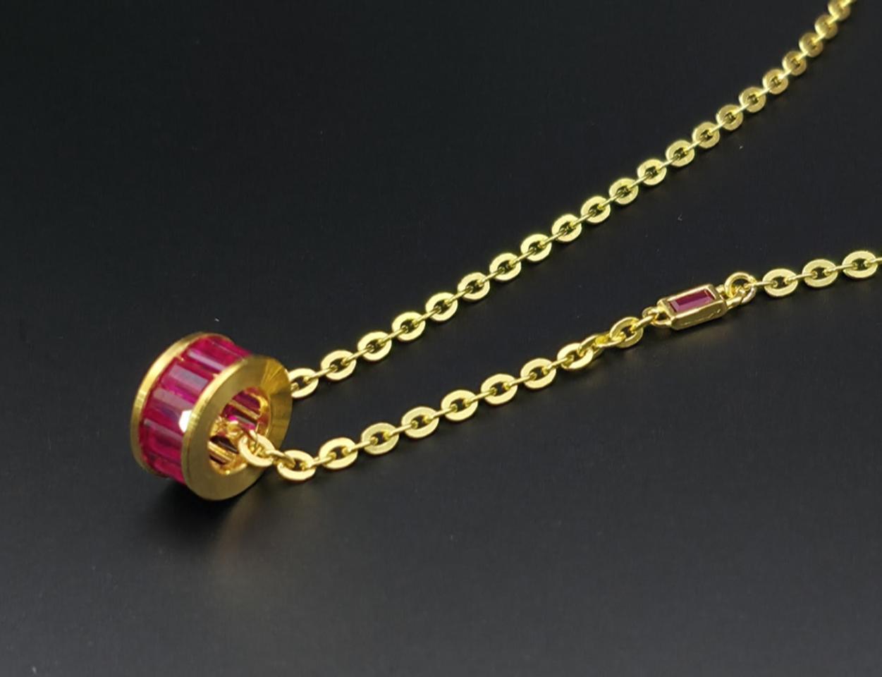 24k 순금 2돈 바게트 큐빅 관통 목걸이 + 18k 장식