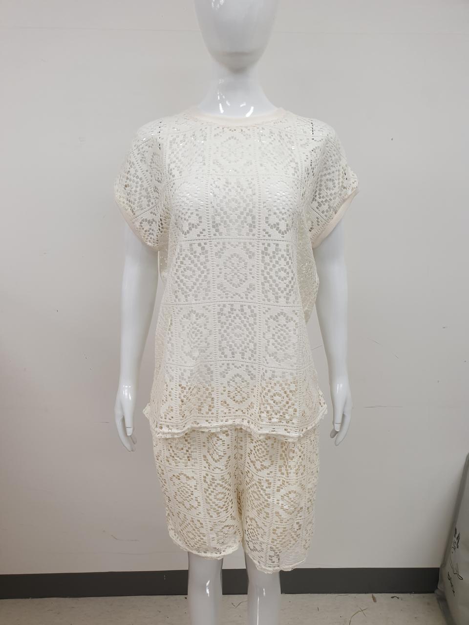 셋업 여름 코디세트 펀칭 레이스 반팔티 상하의사이즈: L[권장 50.5