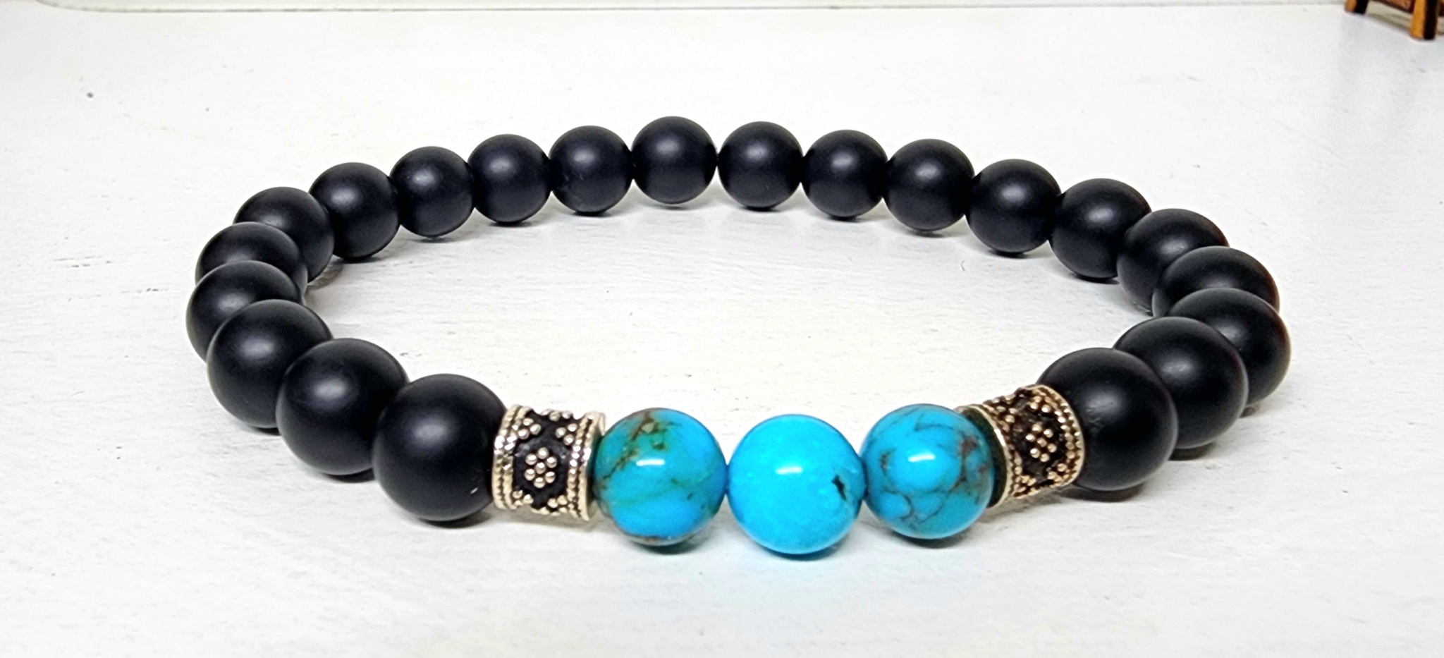 핸드메이드 AA- 천연 터키석 오닉스 팔찌 (완전 내츄럴 터키석)