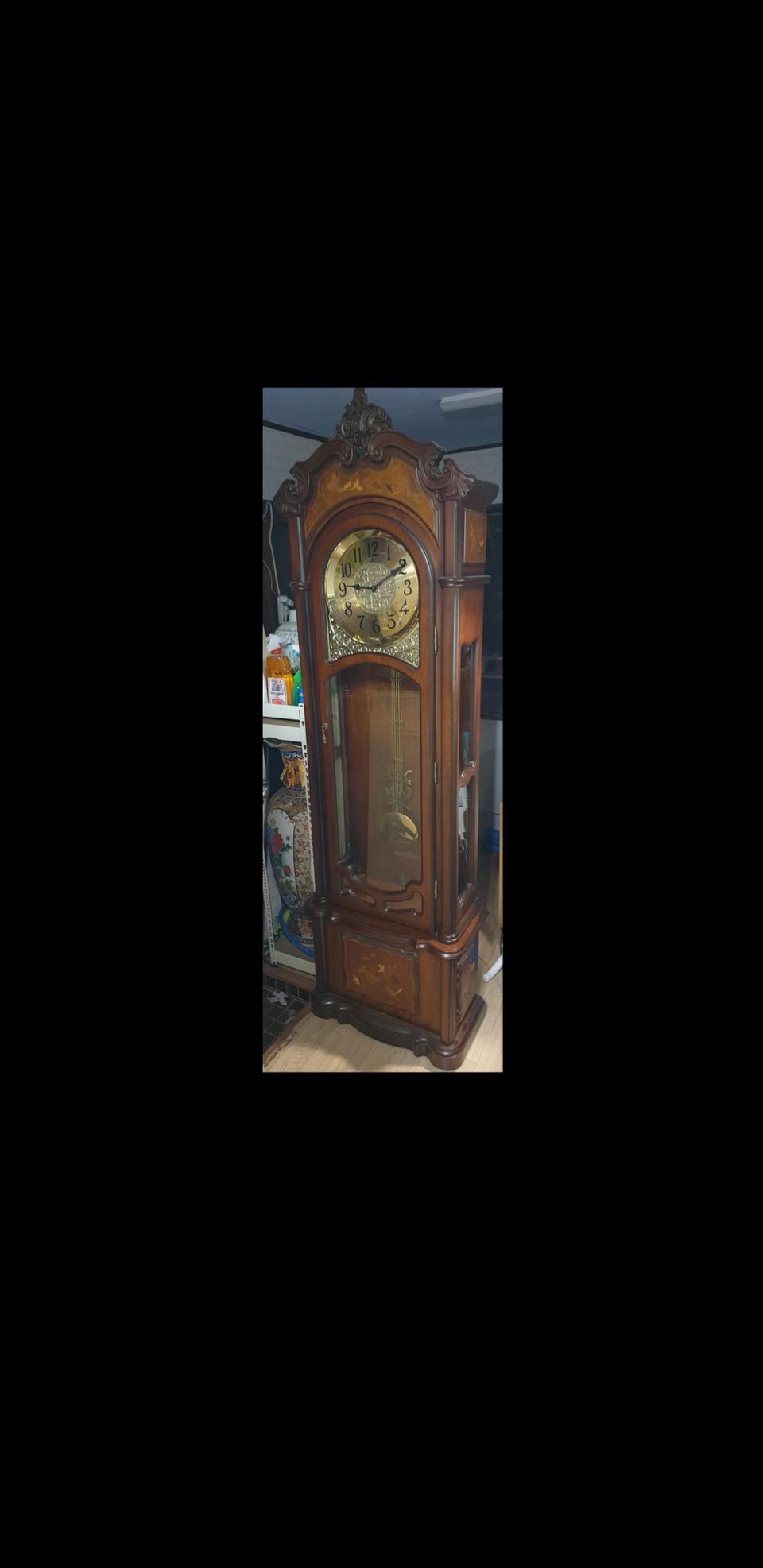 클래식하고 엔틱한 대형 스탠드 금장패널 괘종시계(시간알림 3가지 모드)