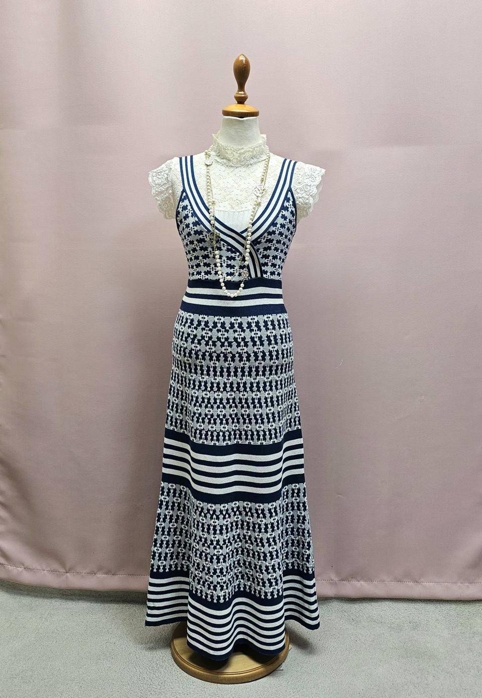 패턴 니트 뷔스티에 롱원피스