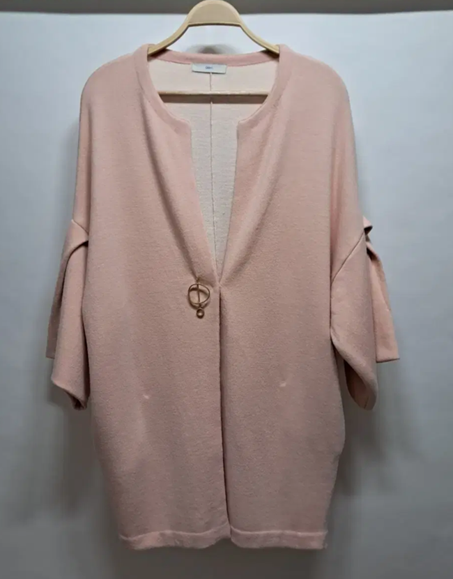 (F) 듀엘 오버핏 연핑크 니트 롱가디건