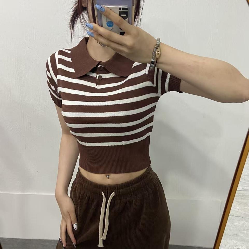 물무늬 반팔티 카라반팔티 크롭티