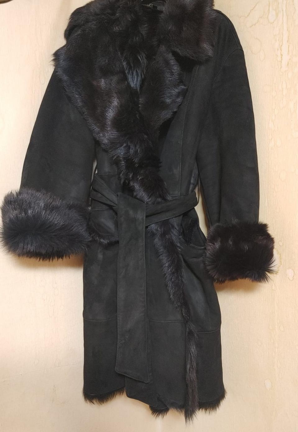 Gucci 블랙suede 퍼 코트 44 벨트 Italy 66-77