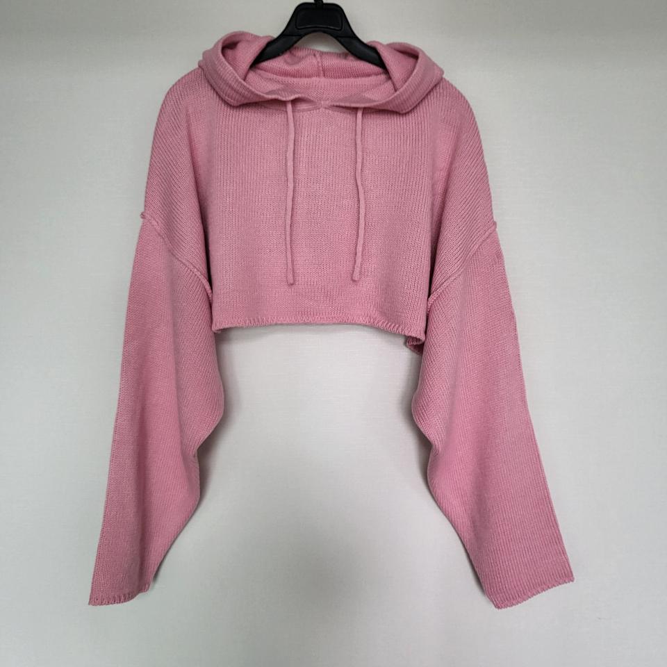 핑크 크롭 볼레로 후드 니트
