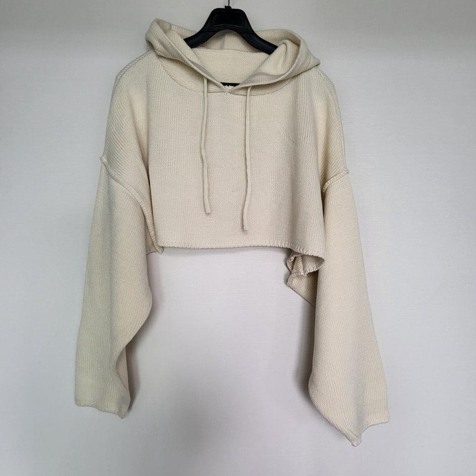 아이보리 크롭 볼레로 후드 니트