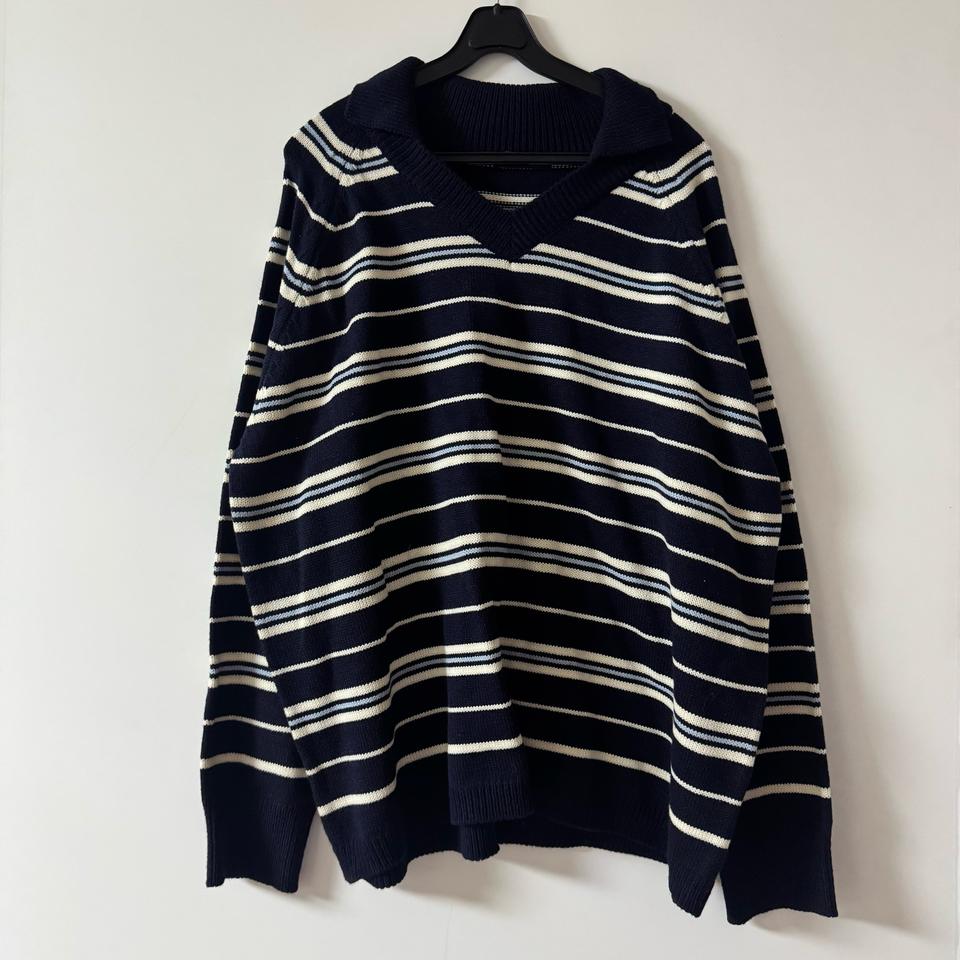 새상품 여자 스트라이프 카라 니트 (네이비)