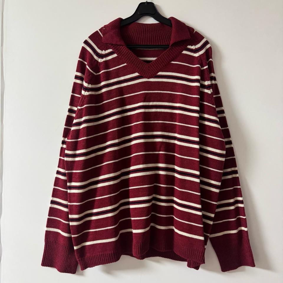 새상품 여자 스트라이프 카라 니트 (와인)