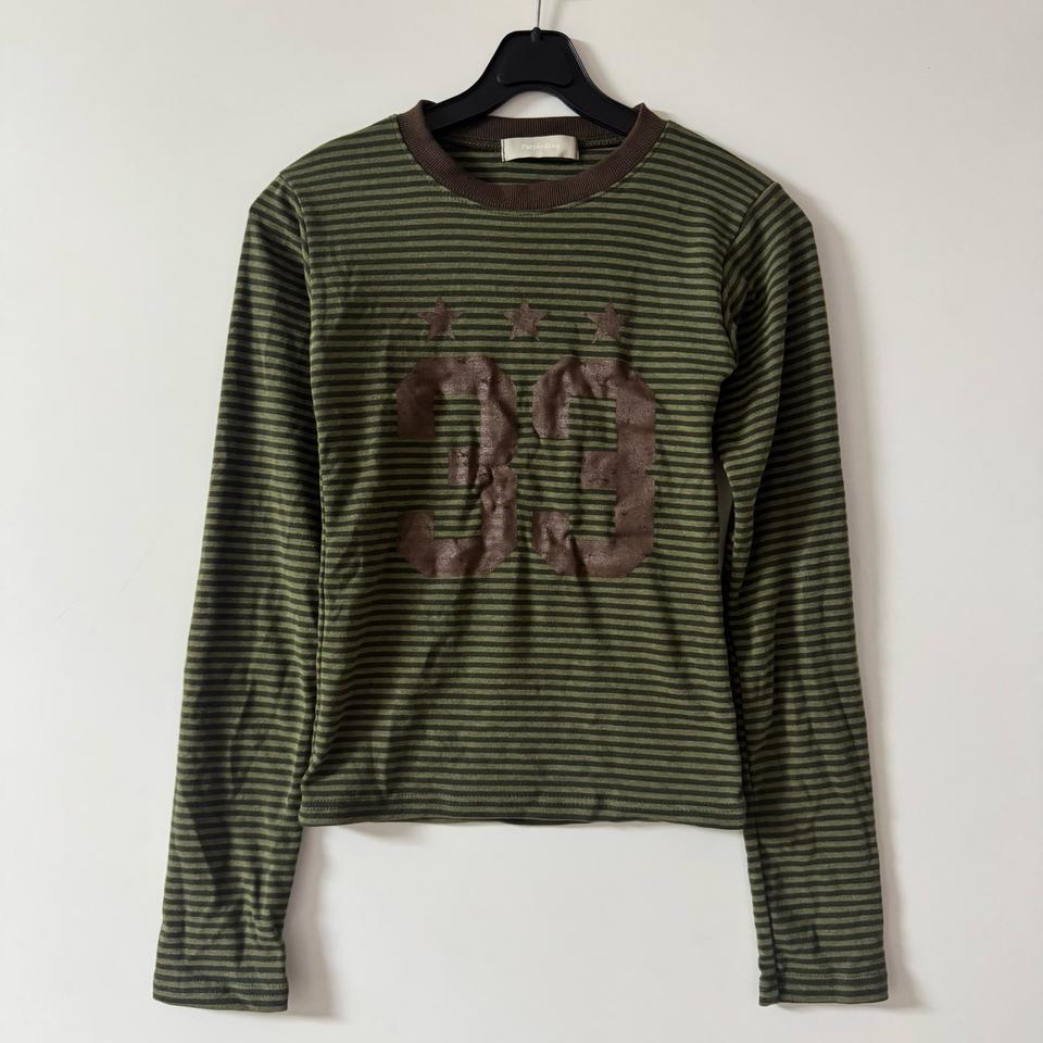 새상품 여자 스트라이프 33 긴팔티 (카키)